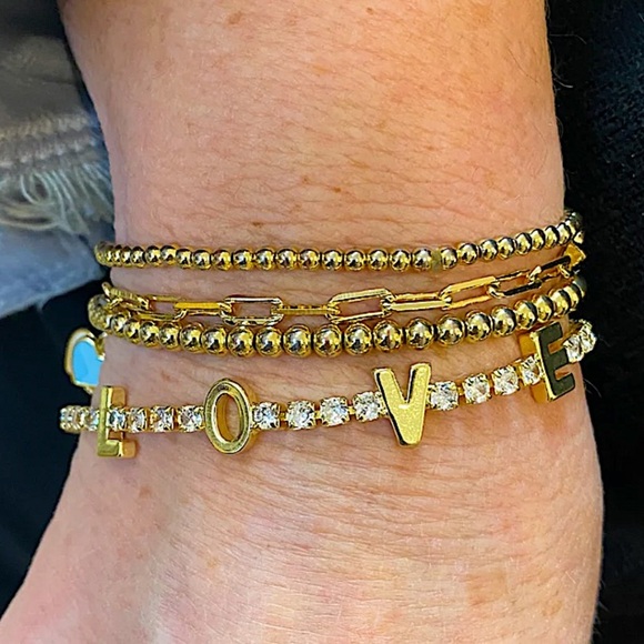 Gold Love Letter Cubic Zircon Pave Tennis Minimalist Bracelet - Picture 4 of 9